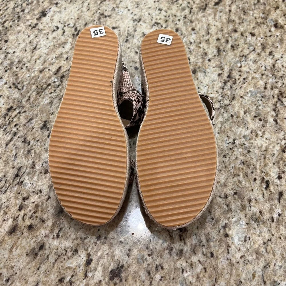 Snakeskin Platform Espadrille Sandals Faux Snake Skin Wedge Slides Size 35
